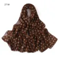 Brown polka dot print chiffon long scarf for women, elegant breathable draped hijab shawl. - 271#