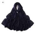 Detailed view of dark blue long jersey scarf with sparkling side rhinestone embellishments. - Pattern #2