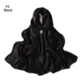 Black satin long scarf with elegant leaf jacquard pattern. Soft, smooth, and drapes nice. - Black (#1)