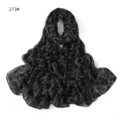 Black floral printed chiffon scarf, breathable and lightweight long scarf for women. - 273#