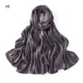 Dark grey satin silk scarf with elegant leaf jacquard pattern, soft and breathable drape. - Geometric #5