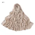 Solid Color Mercerized Cotton Clover Rhinestone Jersey Long Scarf Shawl Detail View - Light Khaki