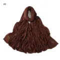 Brown mercerized cotton long scarf detail with rhinestone star patterns, soft and elastic fabric. - Style #9