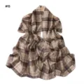 Detail view of retro plaid chiffon long scarf, lightweight breathable fabric, elegant pattern. - Style 15