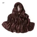Dark brown satin leaf jacquard long scarf fabric detail showcasing soft shiny texture. - #7