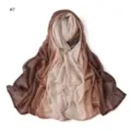 Detail view of the gradient brown pleated scarf, lightweight soft crinkle hijab texture. - Style #7