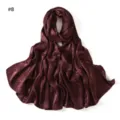 Burgundy satin jacquard leaf pattern long scarf detail, soft drape silk-like material shawl. - Style #8