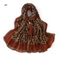 Vintage leopard print pleated long scarf women breathable soft fashion shawl wrap hijab - #7