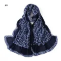 Blue leopard print pleated scarf detail view, lightweight breathable fashion accessory for women. - Style #9