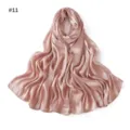 Solid satin jacquard long scarf silky breathable soft drape hijab shawl for daily wear - Style #11
