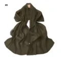 Dark green pleated metallic shimmer chiffon scarf detail, soft breathable shawl texture view. - Style #9