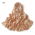 Champagne gold satin jacquard long scarf, elegant soft silk feel drape shawl for women. - Style 12