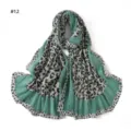 Green leopard print pleated scarf for women, retro long wrap shawl and lightweight turban. - Style 12