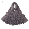 Detailed view of grey purple modal cotton long hijab scarf with rhinestone paisley patterns. - Blue