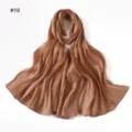 Glossy wrinkled satin scarf detail, soft draping metallic shine long hijab shawl for women. - Style #10
