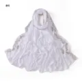White modal cotton long scarf with rhinestone paisley wave border, elegant and breathable. - White