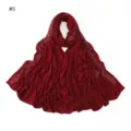 Wine red mercerized cotton long hijab scarf featuring elegant rhinestone paisley wave details. - Burgundy