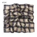 Vintage plaid chiffon square scarf for women, elegant black and beige neckerchief and head wrap. - Floral & Stripe