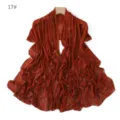 Rust red mesh scarf with rhinestone star details, sheer breathable shawl for women. - 17#