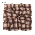 Retro brown plaid print chiffon square scarf, elegant lightweight neckerchief for women. - Blue Truck