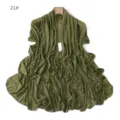Olive green mesh long scarf with rhinestone star details, lightweight and breathable texture. - 21#