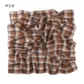 Brown plaid chiffon square scarf, vintage neckerchief detail, stylish hair wrap accessory. - Size #18