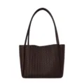 Borsa shopper intrecciata in pelle rétro da donna, grande borsa a spalla elegante per lavoro. - Caffè