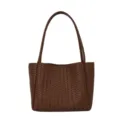 Borsa tote intrecciata in pelle marrone, elegante borsa a spalla per uso quotidiano. - Marrone scuro
