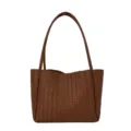 Borsa shopper in pelle intrecciata marrone da donna, grande borsa a spalla elegante lavoro. - Marrone chiaro