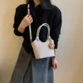 Sac seau tressé pour femmes élégant sac à main poignée supérieure sac bandoulière tendance - Avec Pendentif / Blanc Cassé