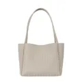 Elegant beige woven tote bag for women, large capacity shoulder handbag for daily commuting. - White