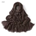 Women vintage solid color crinkled slub cotton long scarf with frayed edges autumn winter - Dark Brown