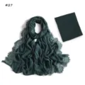 Dark green modal rayon lace long scarf and matching elastic inner cap set for women - 190cm / Style 27