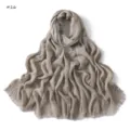 Details of the vintage solid color crinkled cotton long scarf with fringe and subtle texture. - Color 16