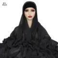 Solid color rayon crinkle hijab and elastic under cap set, comfortable Muslim headscarf for women. - Black