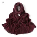 Women vintage pleated long scarf burgundy soft casual fringed cotton blend winter warm shawl - Style #6
