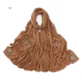 Close-up detail of the brown cotton scarf featuring sparkling rhinestone spiral patterns. - 7#