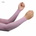 Solid color breathable elastic ice silk ribbed arm sleeves for sun protection, detail view. - Style 12