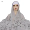 Set foulard lungo hijab stropicciato in rayon tinta unita e cuffia interna elastica grigio. - #7
