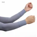 Detail shot of solid color ribbed ice silk arm sleeves, breathable and elastic sun protection. - Style 14