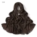 Vintage striped crinkled cotton linen long scarf with fringe, soft casual dark brown shawl. - Style 14
