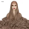 Sciarpa hijab lunga stropicciata tinta unita con set di cuffia interna elastica abbinata - Stile 13