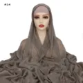 Sciarpa hijab lunga stropicciata tinta unita con set di cuffie interne elastiche donna - Stile 14