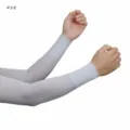 Solid color ice silk ribbed arm sleeves, breathable and elastic sun protection sleeves. - Style 18