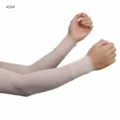 Solid color ice silk arm sleeves detail view, breathable and elastic rib design. - Style 24