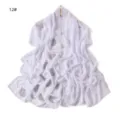 Close-up detail of white chiffon rhinestone rose long scarf shawl, elegant drape design. - 12#