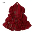 Detailed view of the elegant red chiffon rhinestone long scarf shawl, draped design. - 13#