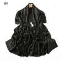 Solid black crinkle satin long scarf for women, breathable imitation silk shawl and head wrap. - Winter Olive