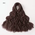 Solid color soft crinkle rayon long scarf breathable hijab with tassel edges brown - Style 54