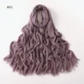 Solid soft elastic modal crinkle long scarf breathable frayed edges women hijab 80 colors - Style 55